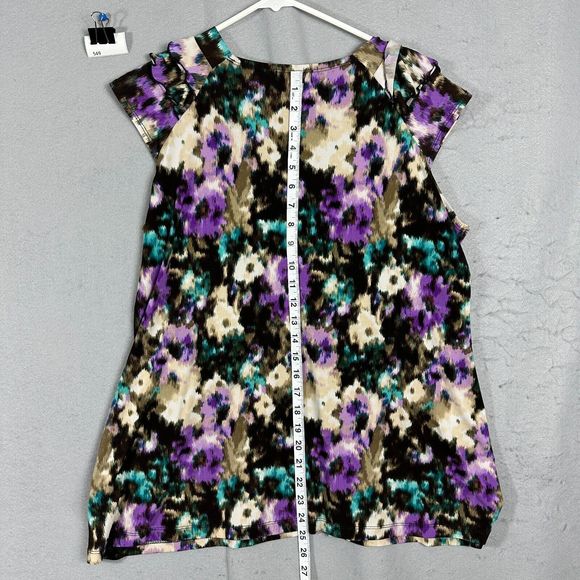 CJ Banks Womens Pullover Flower Purple V Neck Plus Size X - Picture 7 of 14